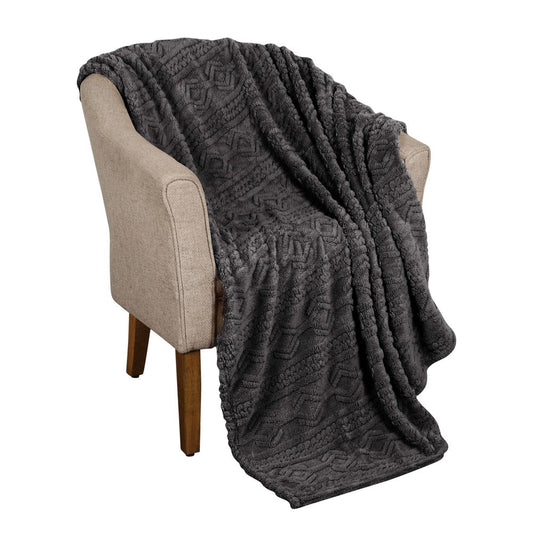 Queen Charcoal Fleece Knitted Plush Blanket