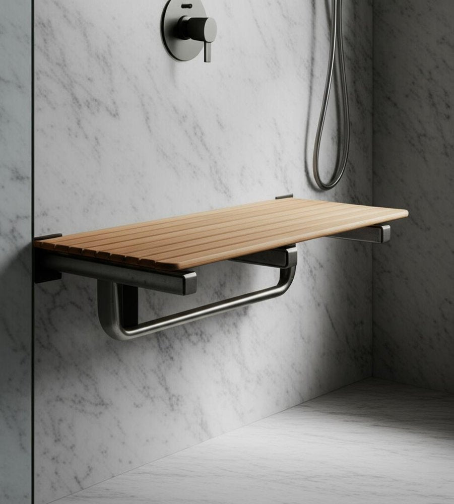 14" X 30" Brown Teak Rectangular Shower Bench