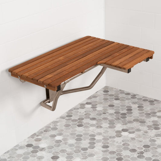 14" X 30" Brown Teak Rectangular Shower Bench
