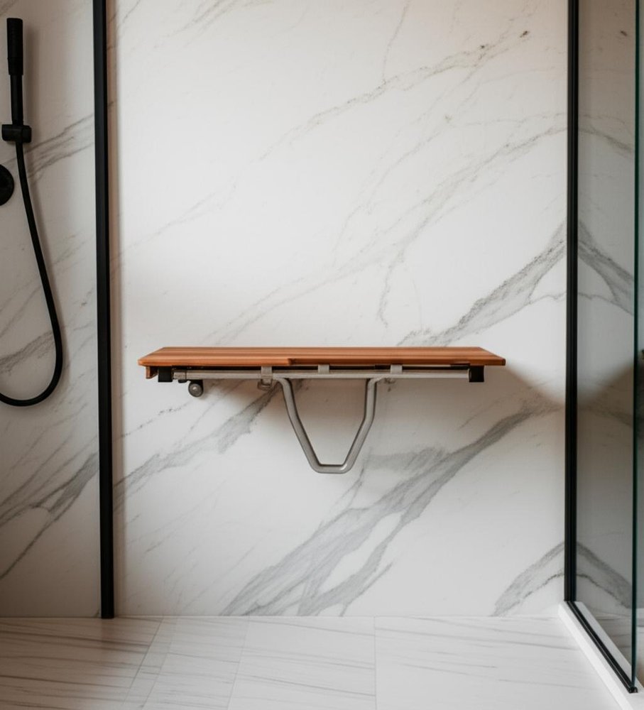 14" X 32" Brown Teak Rectangular Shower Bench