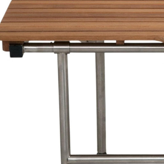 30" Brown Wall Mount Teak Rectangular Shower Bench With Legs