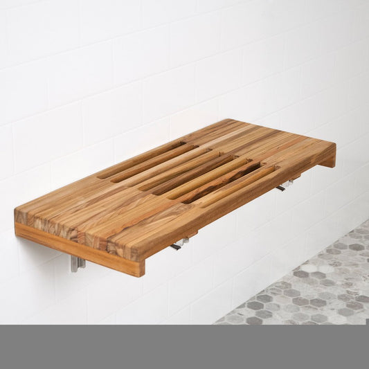 30" Brown Wall Mount Teak Rectangular Shower Bench