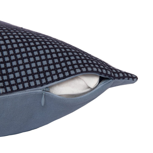 24" Blue and White Geometric Cotton Throw Pillow With Embroidery