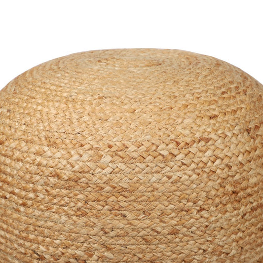 18" Natural And Gray Jute Blend Cylinder Striped Pouf Ottoman