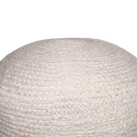 18" Off White And Navy Blue Jute Blend Cylinder Striped Pouf Ottoman
