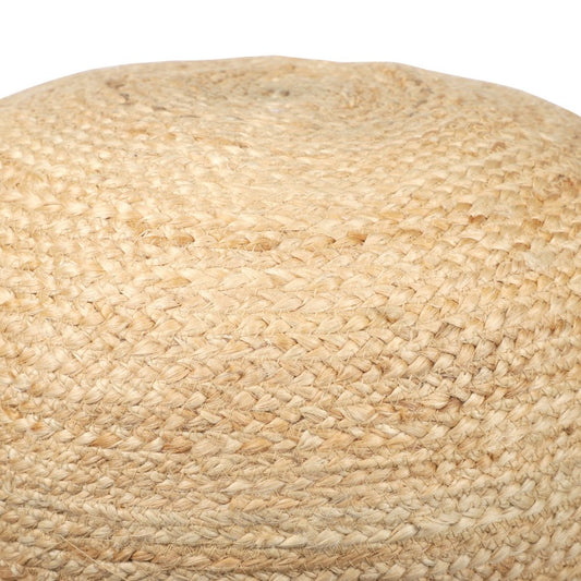 18" Natural And Navy Blue Jute Blend Cylinder Striped Pouf Ottoman