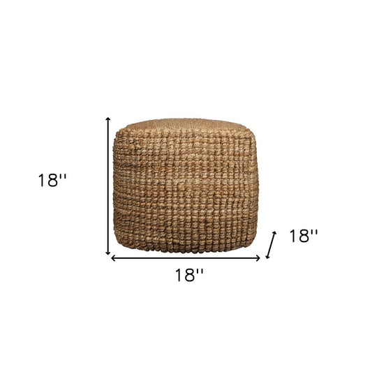 18" Natural Jute Blend Cube Pouf Ottoman