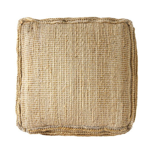 18" Natural Jute Blend Cube Striped Pouf Ottoman
