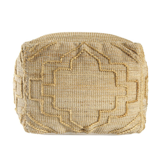 18" Natural Jute Blend Cube Quatrefoil Pouf Ottoman