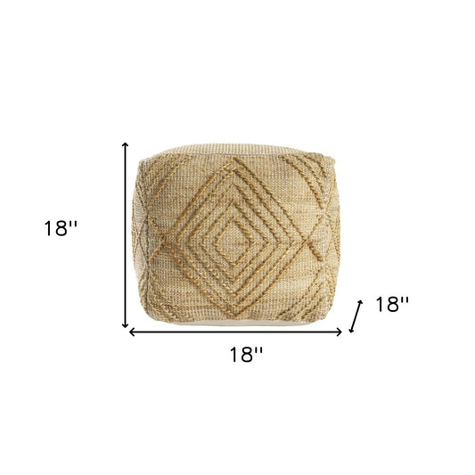 18" Natural Jute Blend Geometric Cube Pouf Ottoman