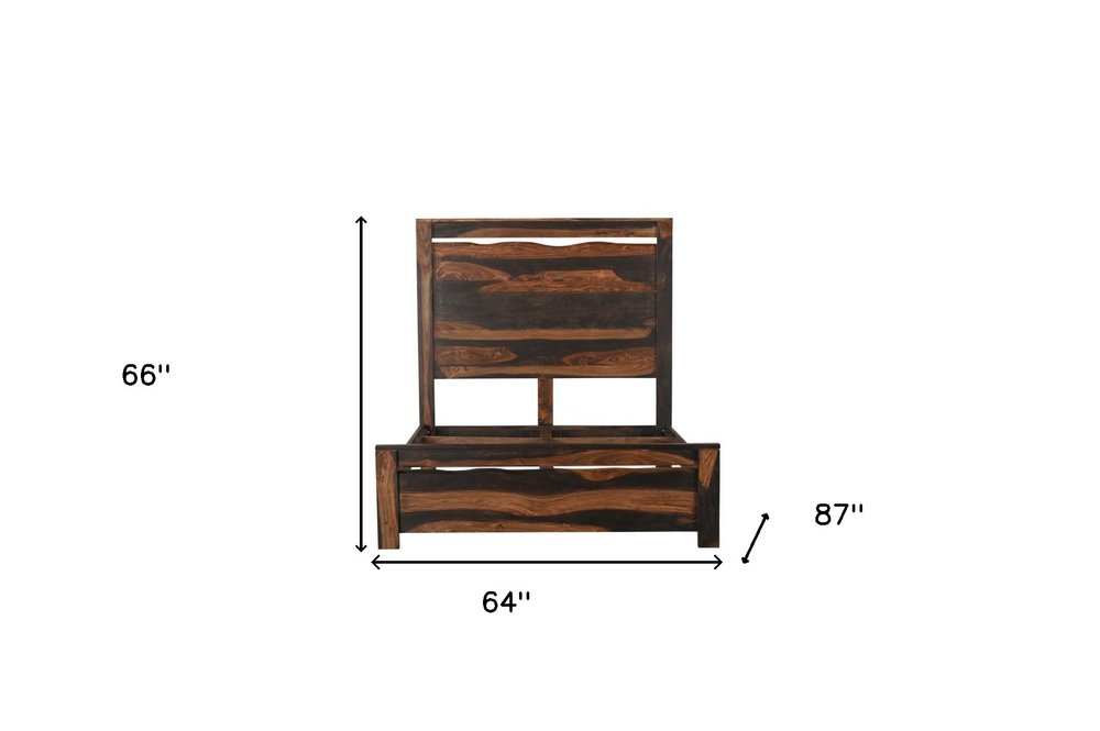 Dark Brown Live Edge Solid Wood Queen Bed Frame