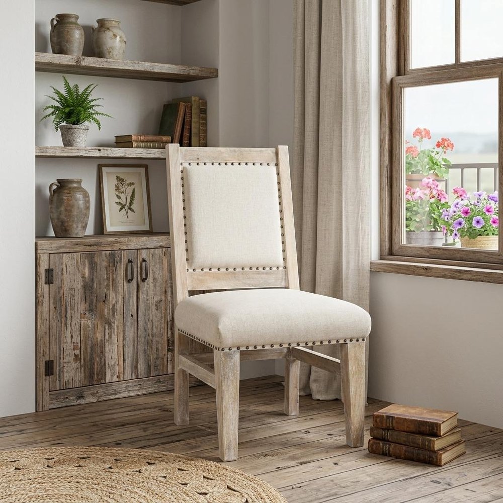 20" Beige And White Side Chair
