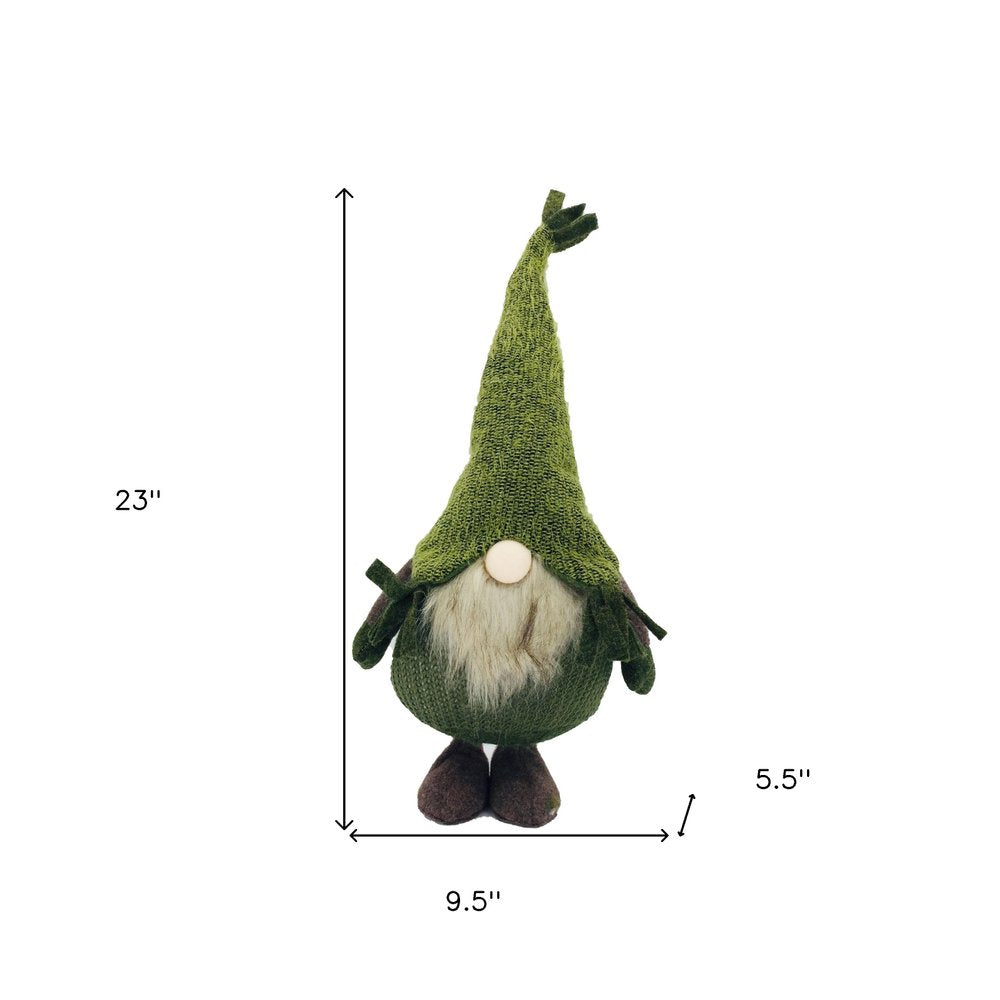 23" Green And White Fabric Standing Gnome