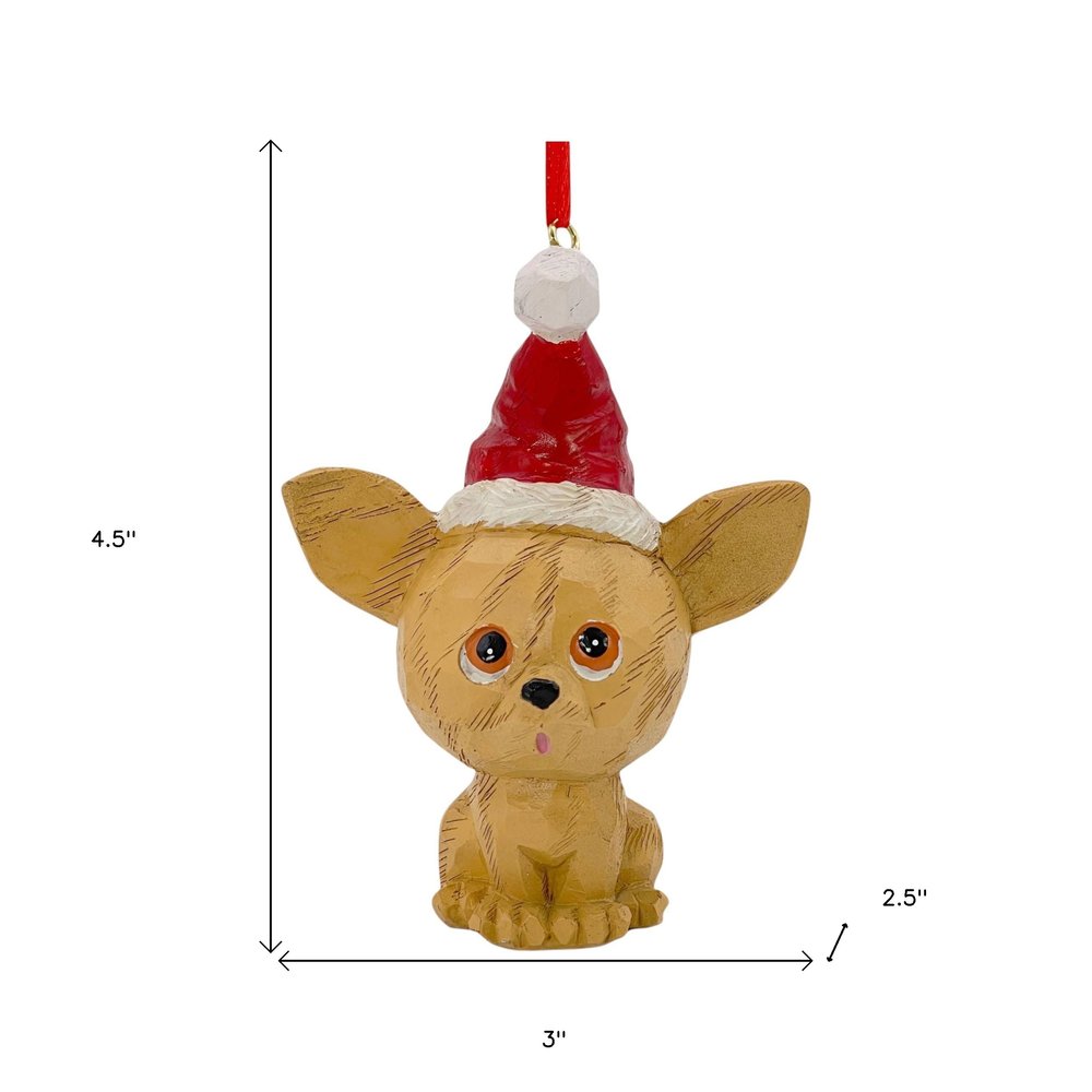 5" Brown Red And White Resin Dog Christmas Santa Figurine