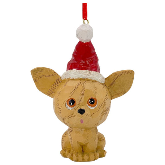 5" Brown Red And White Resin Dog Christmas Santa Figurine