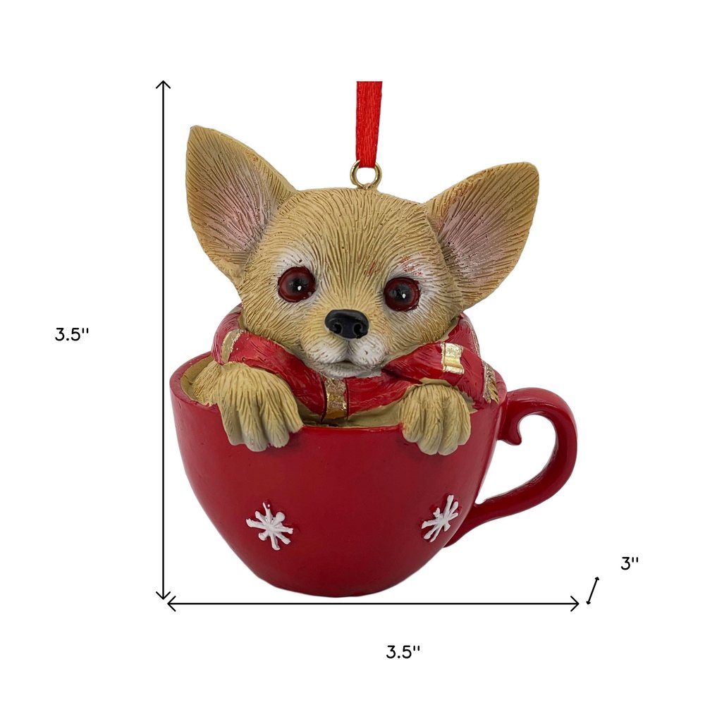 4" Brown And Red Resin Dog Christmas Figurine