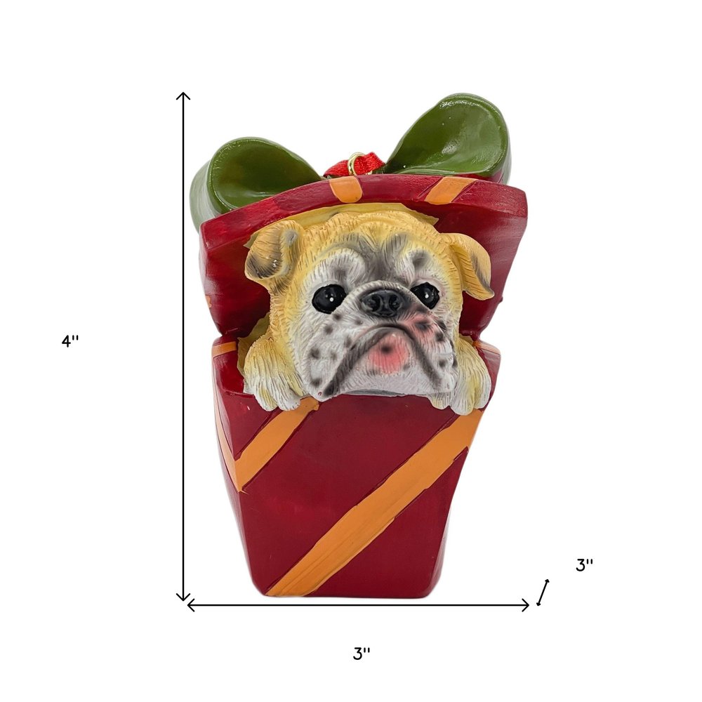 4" Brown Red And Green Resin Dog Christmas Figurine