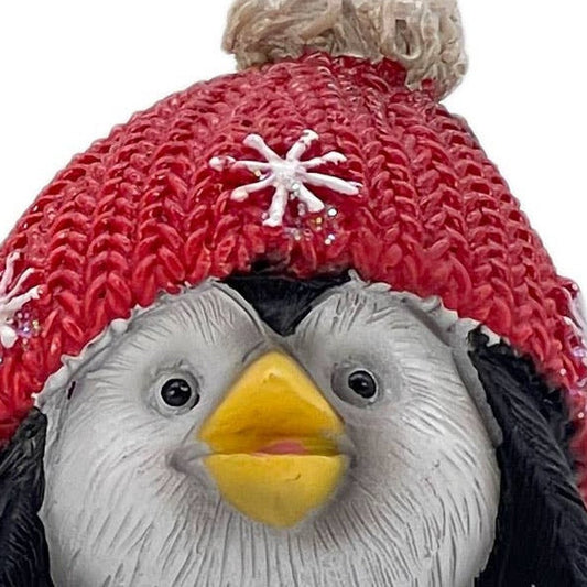 Set of Three Black White And Red Resin Penguin Christmas Reindeer Figurine