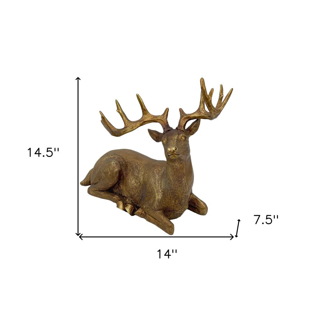 14" Antiqued Gold Resin Deer Tabletop Sculpture