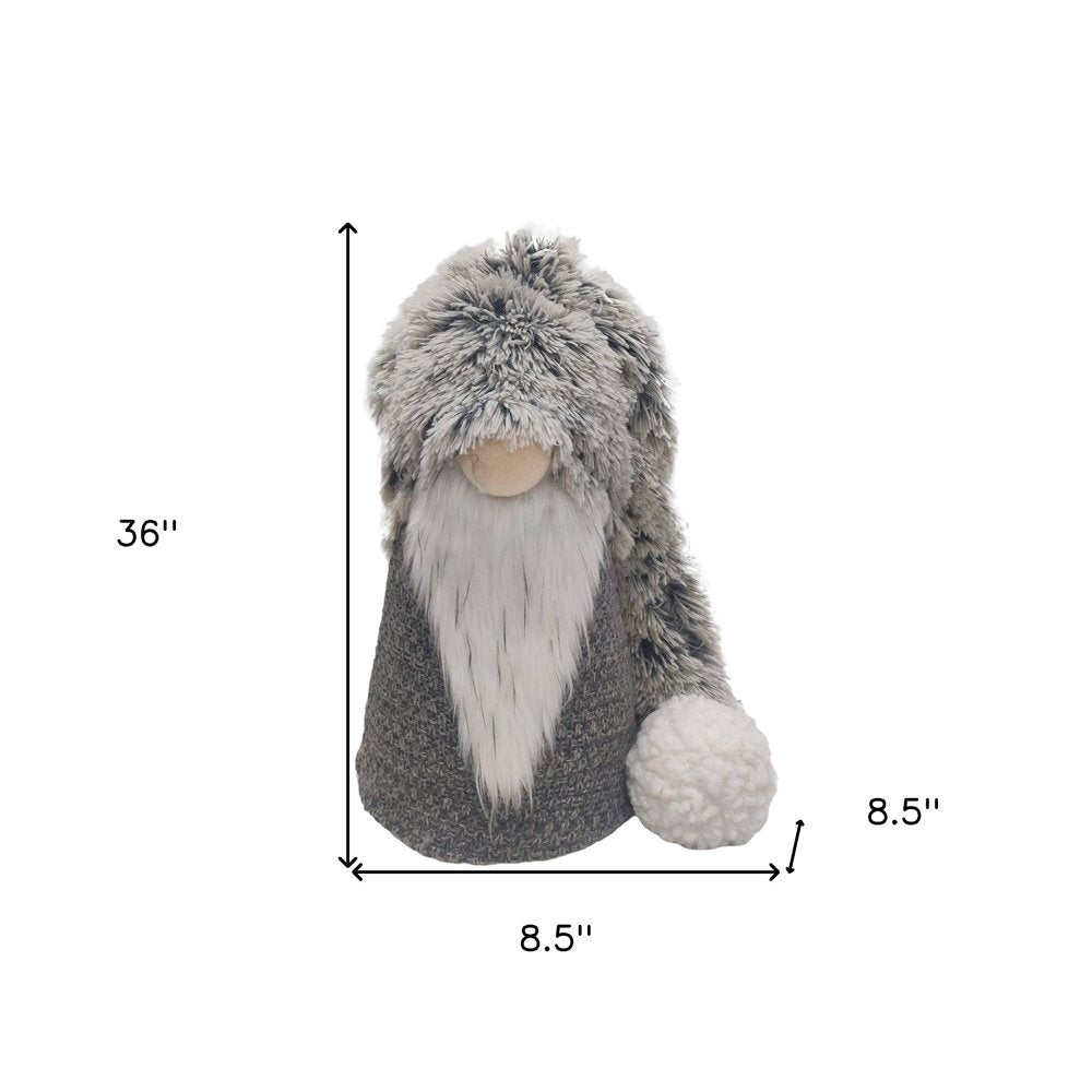 36" Gray And White Fabric Christmas Santa Standing Gnome
