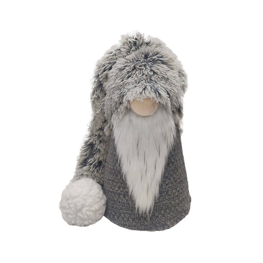36" Gray And White Fabric Christmas Santa Standing Gnome