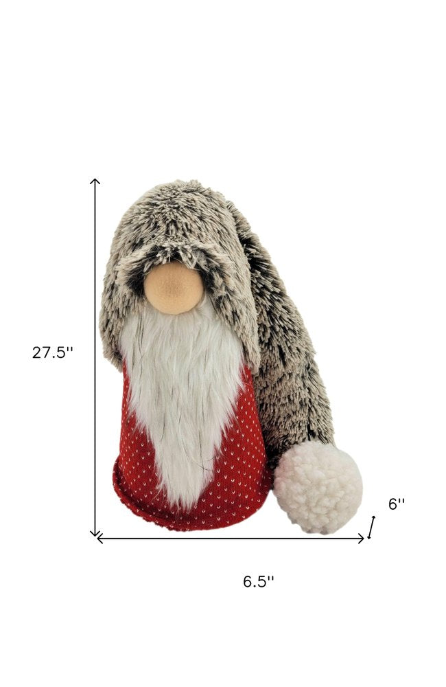 28" Red Gray And White Fabric Christmas Santa Standing Gnome