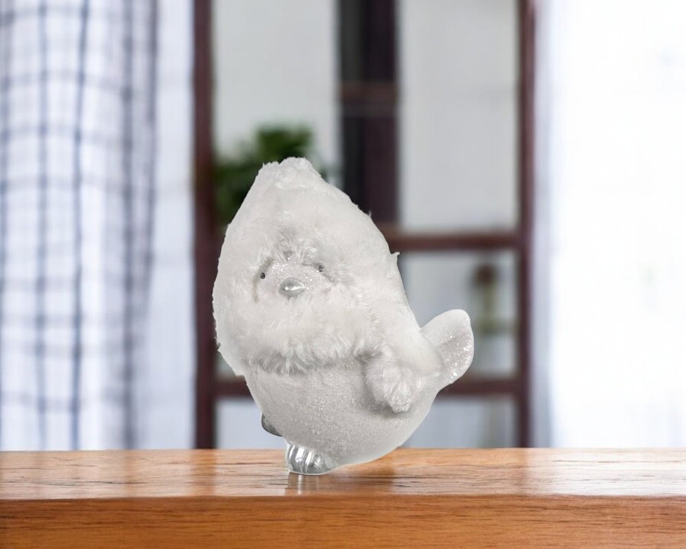 6" White And Silver Ceramic And Fabric Bird Christmas Santa Figurine