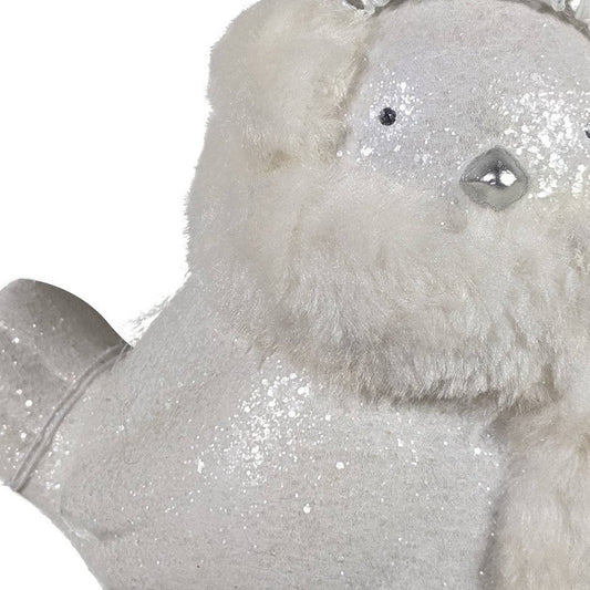 6" White And Silver Ceramic And Fabric Bird Christmas Figurine