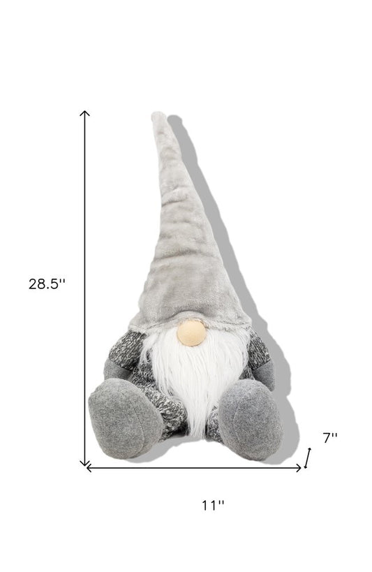 29" Gray And White Fabric Christmas Santa and Mrs. Claus Sitting Gnome