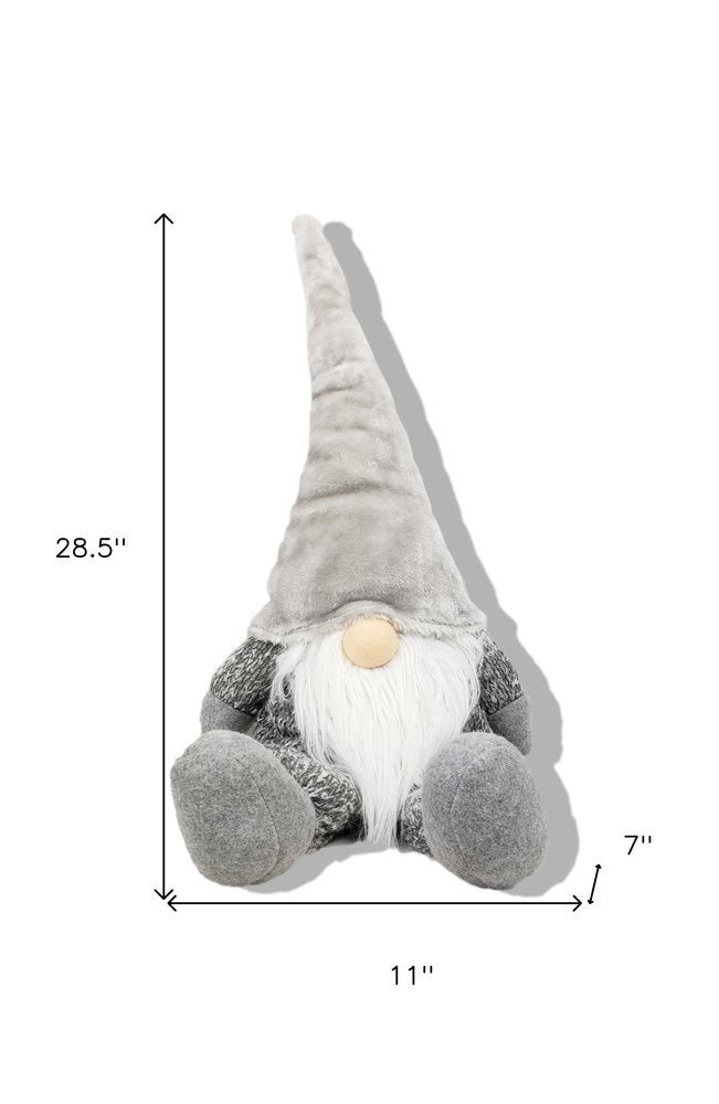 29" Gray And White Fabric Christmas Santa and Mrs. Claus Sitting Gnome