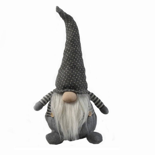 18" Gray And White Fabric Christmas Santa and Mrs. Claus Standing Gnome
