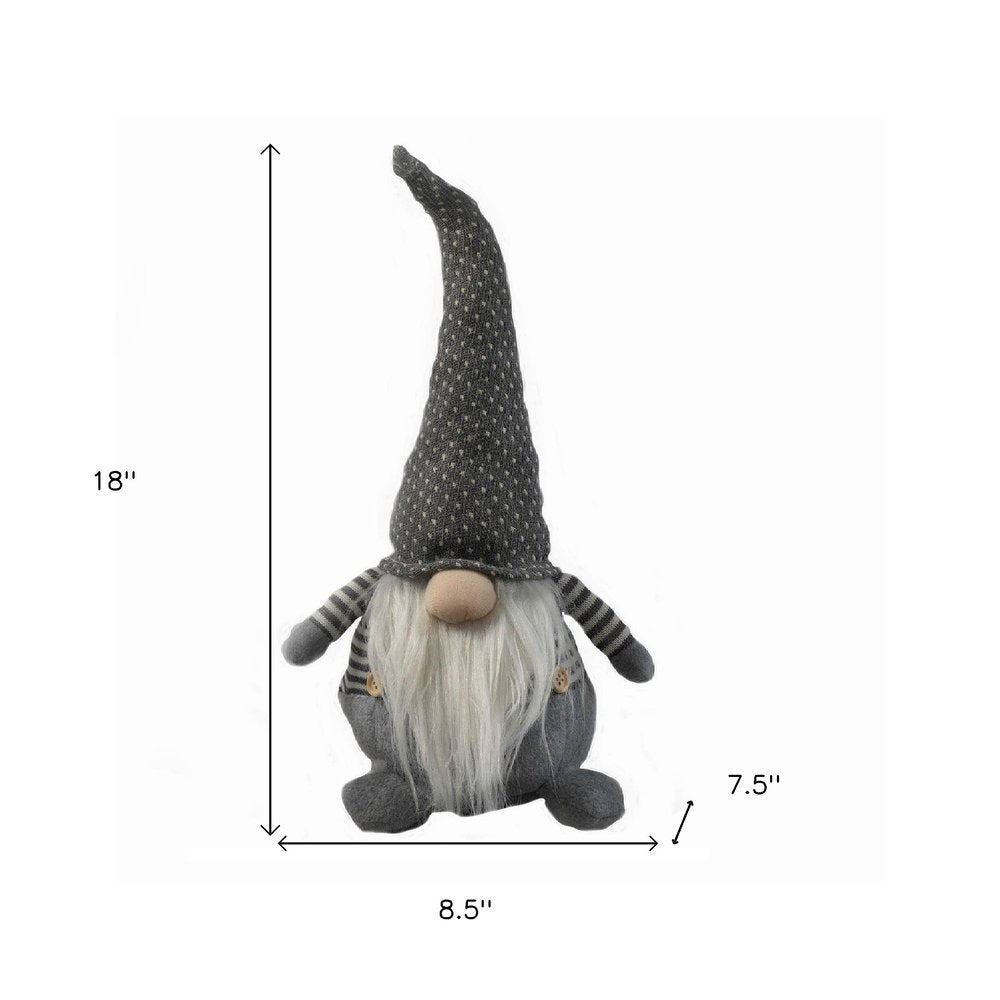 18" Gray And White Fabric Christmas Santa and Mrs. Claus Standing Gnome