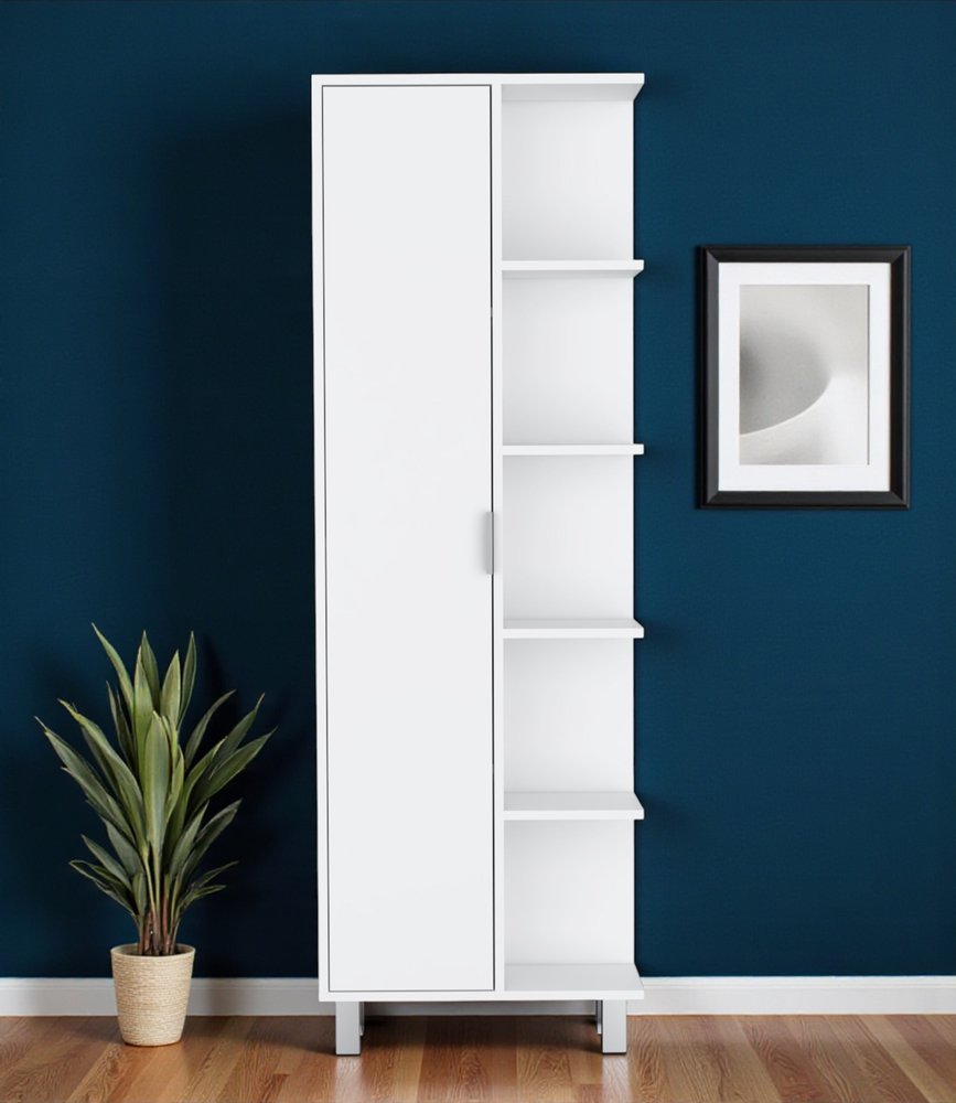 63" White Wood Single Door Pantry Or Storage Closet