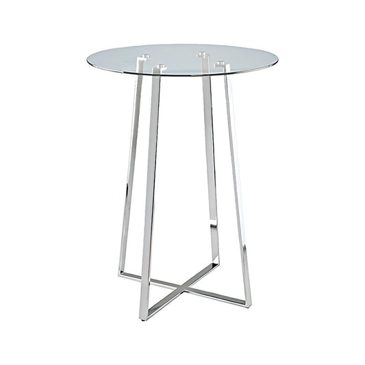 32" Clear and Silver Rounded Glass and Iron Bar Table