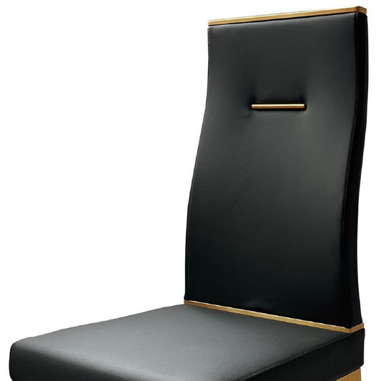 Set of Four Black and Gold Upholstered Faux Leather Dining Side Chairs