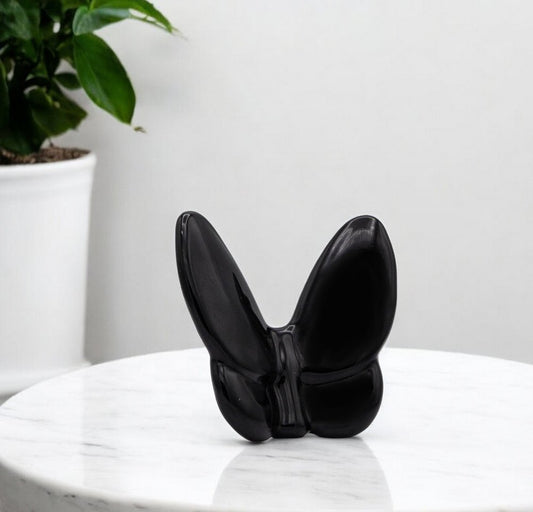 3" Black Crystal Butterfly Figurine Tabletop Sculpture