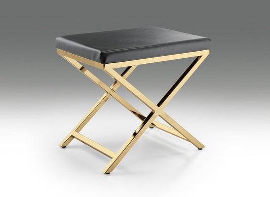 21" Charcoal and Gold Faux Leather Vanity Chair