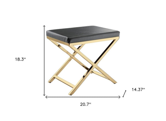 21" Charcoal and Gold Faux Leather Vanity Chair