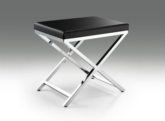 21" Black and Silver Faux Leather Vanity Chair