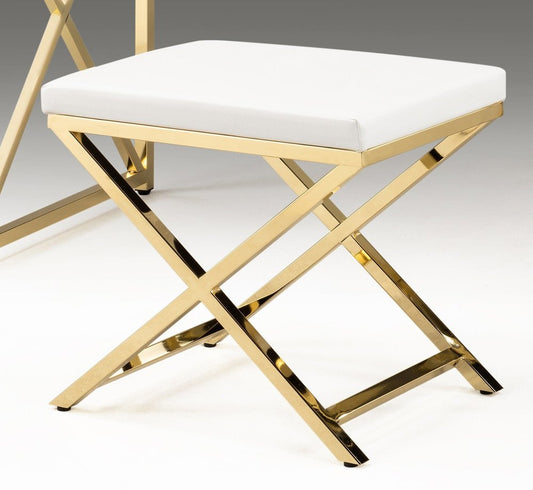 21" White and Gold Faux Leather Vanity Chair