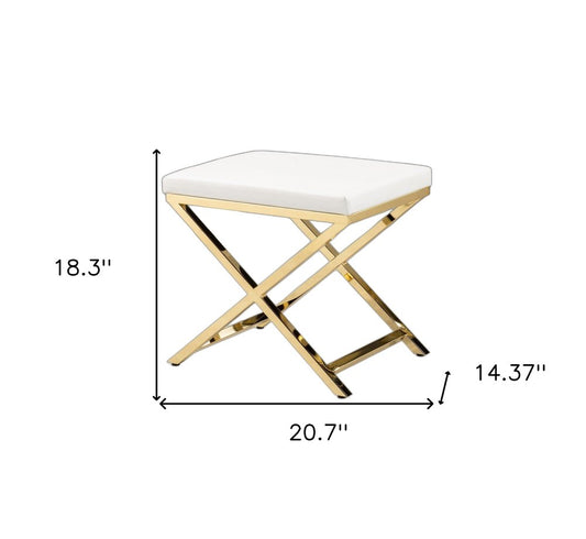 21" White and Gold Faux Leather Vanity Chair