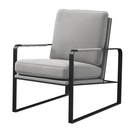 35" Light Gray and Black Velvet And Metal Lounge Chair