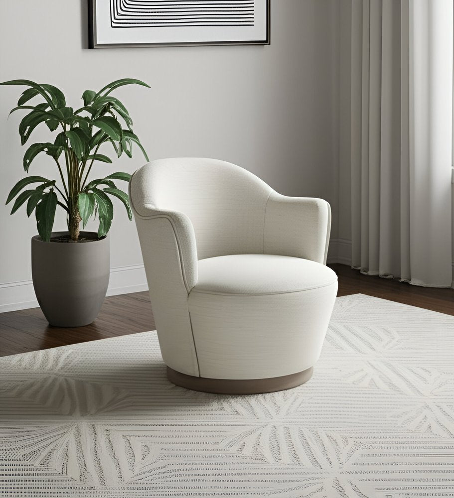 27" Off White Fabric Swivel Barrel Chair