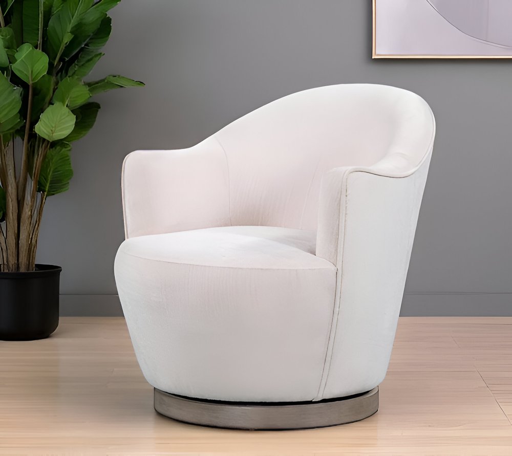 27" Off White Fabric Swivel Barrel Chair