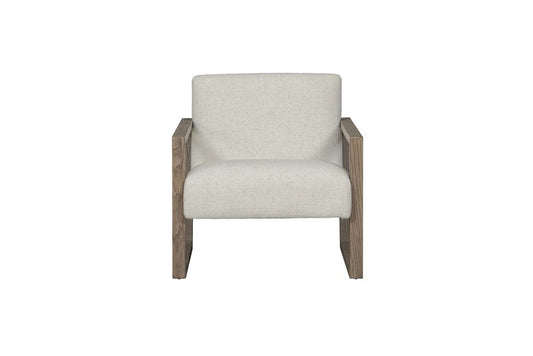 28" Beige and Ash Gray Fabric And Wood Arm Chair