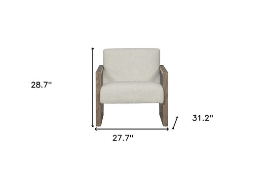 28" Beige and Ash Gray Fabric And Wood Arm Chair