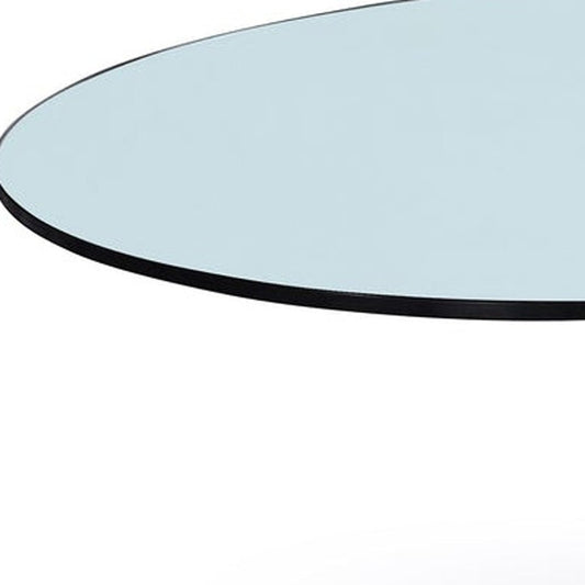 32" Clear White and Silver Glass And Metal Round Abstract Coffee Table