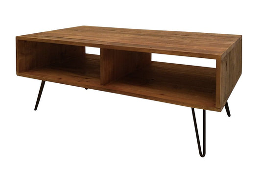 23" Brown And Black Wood And Metal Coffee Table With Shelf