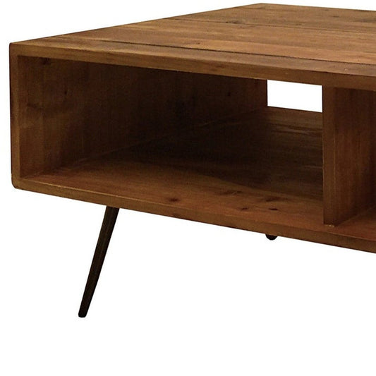 23" Brown And Black Wood And Metal Coffee Table With Shelf