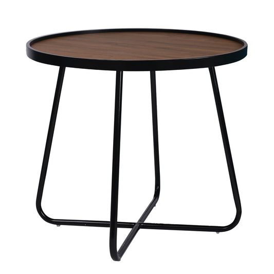 24" Black Wood And Metal Round Cross Legs Coffee Table